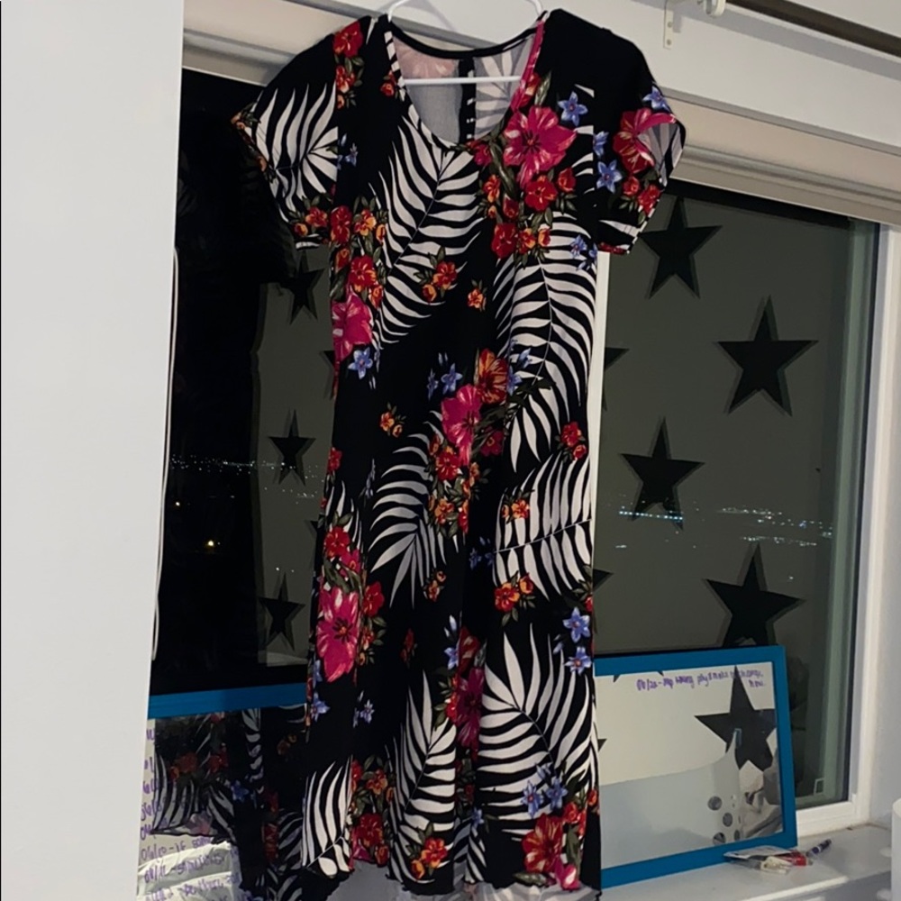 Black tropical floral dress